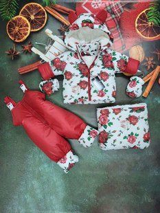 Зимний комбинезон тройка для девочки 0-2 года Look Розы 0-2 года см КБ ФЛ122 фото