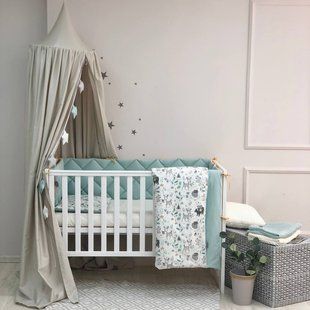 Постельный комплект для новорожденных в кроватку Baby Mix Bamby с друзьями, цвет мятный 0291597 фото