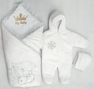 Зимовий набір (конверт 100х80 см, комбінезон, шапочка) Білий 428 фото