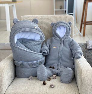 Зимний комплект на выписку из роддома Мишкин серый КП МК44 фото
