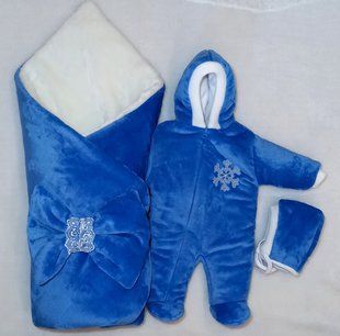 Зимовий набір (конверт 100х80 см, комбінезон, шапочка) Синій 148 фото