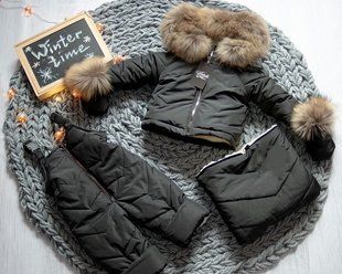 Зимний комбинезон 3 в 1 для малышей 0-2 года Look Хаки люкс 0-2 года см КБ ФЛ129 фото