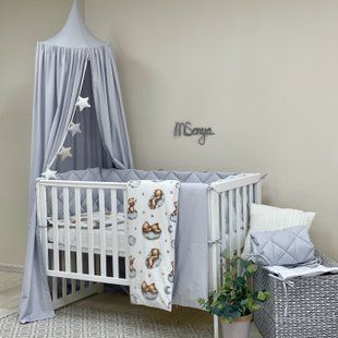 Постельный комплект для новорожденных в кроватку Baby Mix Тедди серый 0291128 фото