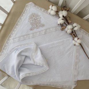 Крижма Диво небес М подвійна з вишивкою Білий/кавовий Махра 75*100 см КР БИР36 фото