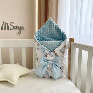 Плед конверт для новорожденного с одеялом Паровозики 10500559 фото