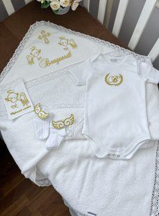 Набір для хрещення іменний з махровою крижмою (БУДЬ-ЯКЕ ІМ'Я) 56 см КП МС15 фото