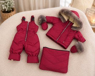 Зимний комбинезон тройка для новорожденных 0-2 года Look с натуральным мехом Пушок терракот КБ ФЛ107 фото