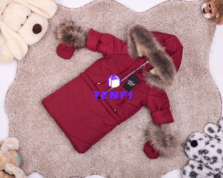 Зимний комбинезон тройка для новорожденных 0-2 года Look с натуральным мехом Пушок терракот КБ ФЛ107 фото
