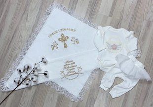 Набір для хрещення дівчинки з крижмою Квіточки 62 см КР А1755 фото