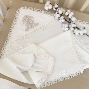 Крижма Диво небес подвійна з вишивкою Молочний Ангора, кулір 75х80 см КР БИР39 фото