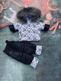 Комбінезон з курткою зимовий дитячий Look Пухнастик LV чорний з білим 80-86 см КБ ФЛ238 фото