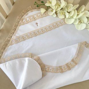 Крижма Чарівна світлинка А подвійна Білий/кавовий Атлас, кулір 75*80 см КР БИР197 фото