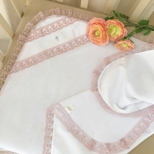 Крижма Чарівна світлинка А подвійна Білий/пудра Атлас, кулір 75*100 см КР БИР198 фото