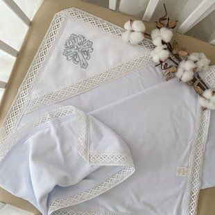Крижма Звичай-4 з вишивкою Білий/срібло Велюр, кулір 85х85 см КР БИР48 фото