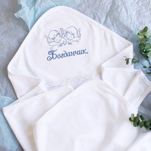 Літня тонка крижма для хрещення іменна (БУДЬ-ЯКЕ ІМ'Я) Блакитний янгол КР ЛД121 фото