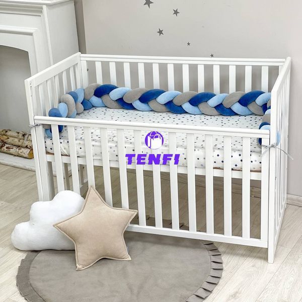 Бортик в детскую кроватку Косичка серый/голубой/джинс 0758564 фото