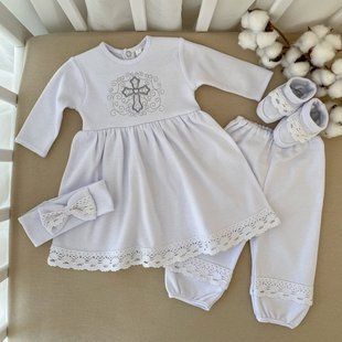 Костюм "Чарівний янгол" д.р. Туніка,штани,пов'язка,пінетки Білий/срібло Інтерлок 56 см 509043304 фото