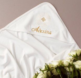 Трикотажна крижма для хрещення іменна (БУДЬ-ЯКЕ ІМ'Я) хрестик золотий КР ЛД109 фото