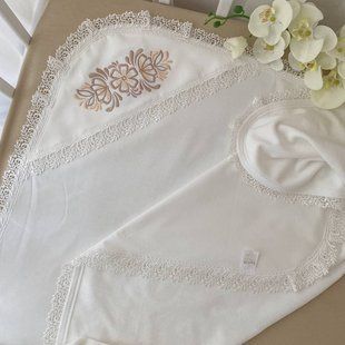 Крижма Квітонька подвійна з вишивкою Молочний/кавовий Велюр, кулір 75*100 см КР БИР54 фото