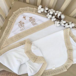 Крижма Аріна М подвійна з вишивкою Білий/золото Махра 75*100 см КР БИР4 фото