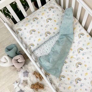 Сменное постельное белье в детскую кроватку Baby Mix Радуга горчично-голубая 0391187 фото