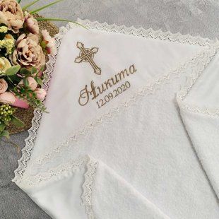 Крижма іменна CR-4 з датою із махри та бавовни 100х100 см КрМ-44 фото