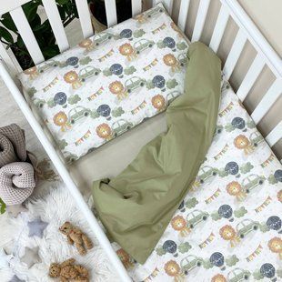 Сменное постельное белье в детскую кроватку Baby Mix Львёнок с машинкой зелёный 0391198 фото