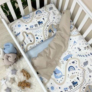 Сменное постельное белье в детскую кроватку Baby Mix Железная дорога серый 0391176 фото