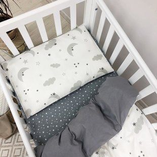 Сменное постельное белье в детскую кроватку Baby Mix Облака серые с месяцем 0391487 фото