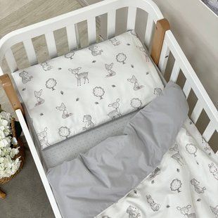 Сменное постельное белье в детскую кроватку Happy night Зверята серые 03107642 фото