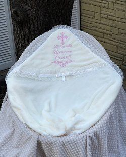 Крыжма для крещения именная (ЛЮБОЕ ИМЯ) махровая айвори КР ИМ90 фото