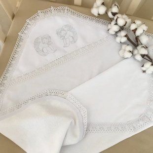 Крижма Святі янголята з вишивкою Білий/срібло В'язка, кулір 85*85 см КР БИР114 фото