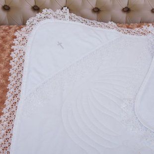 Крижма Теплий янгол з вишивкою Білий Велюр, кулір, синтепон. 90*90 см КР БИР167 фото