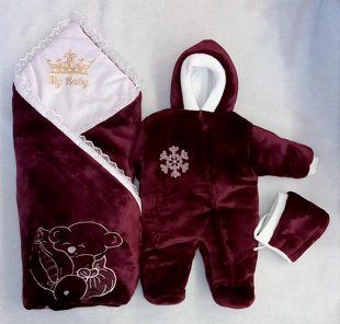 Зимовий набір (конверт 100х80 см, комбінезон, шапочка) Бордо 1114 фото