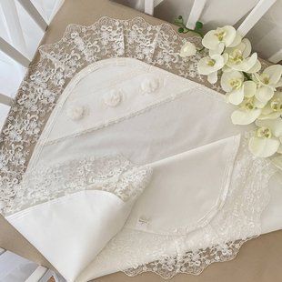 Крижма Намисто ангела подвійна Молочний Атлас, кулір 85*90 см КР БИР73 фото