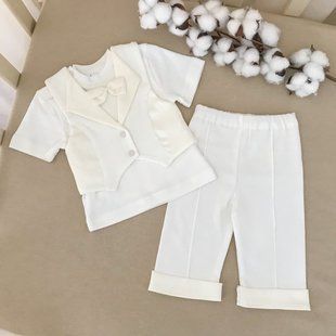 Костюм "Міні Бос" к.р. кофта,жилет,штани Молочний Інтерлок 62 см 509028998 фото