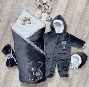 Зимовий набір (конверт 100х80 см, комбінезон, шапочка) Графит 2260 фото